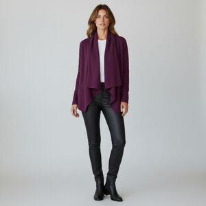 Lord & Taylor 100% Cashmere Purple Waterfall Shawl Cardigan Sz L Petite